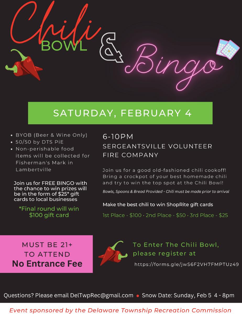 chili bowl and bingo flyer